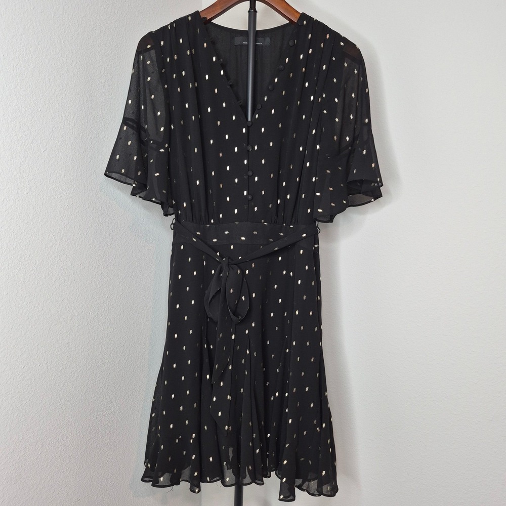 White House Black‎ Market Black Gold Metallic Clip Dot Flutter Sleeve Dress 4